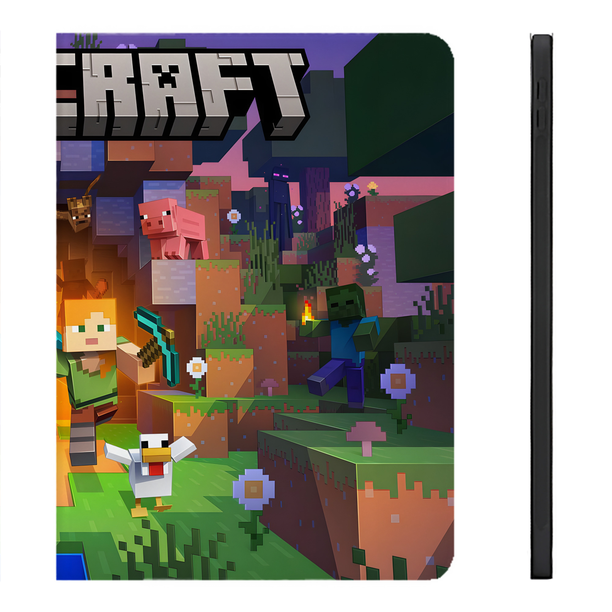 （画像用） マインクラフト ブロックの世界 Minecraft MC Block world IPadケース ペンホルダー付き ブックスタイルデザイン